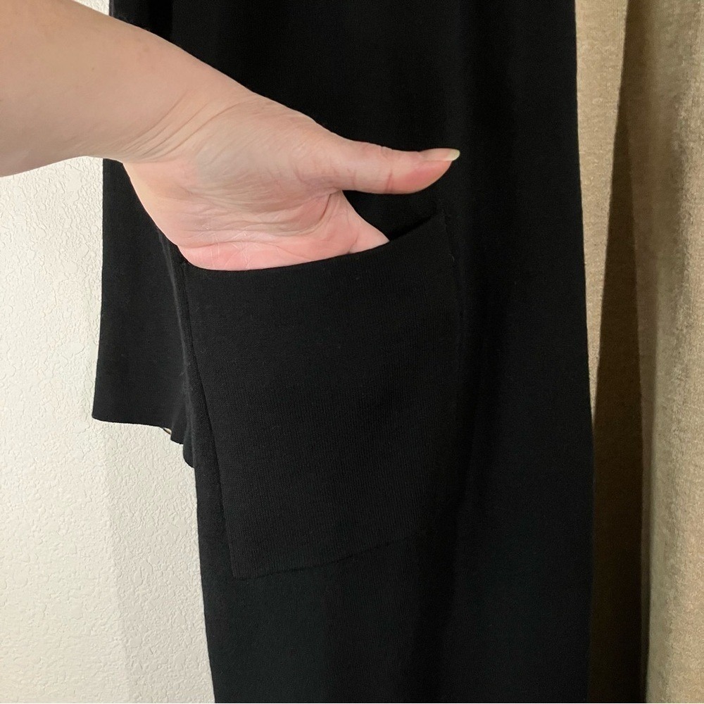 J JILL Longline Cotton Cardigan Duster Sweater 1X Pockets Minimalist Work Black - Picture 5 of 11